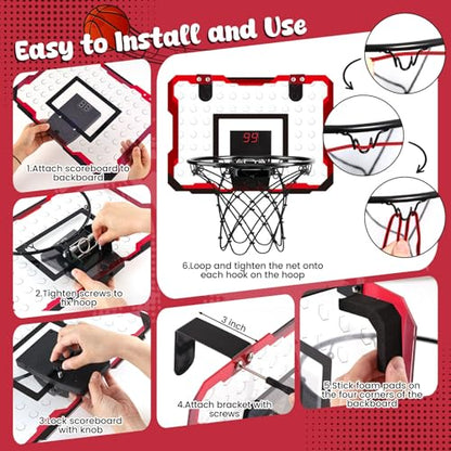 LovesTown Indoor Basketball Hoop for Kids, Door Basketball Hoop with Electronic Scoreboard LED Lighting Birthday Toys Gifts for Boys Girls - style: Classic