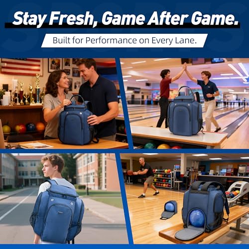 2-Ball Bowling Backpack with Shoe Storage – Heavy Duty Padded Travel Bag - color: Navy