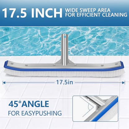 Banax Pool Brush Head, 17.5" Pool Brushes for Cleaning Pool Walls, Curved Ends High-Efficiency Pool Scrub Brush,Premium Nylon Bristles Pool Brush with EZ Clip - color: Nylon Brush