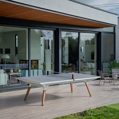 CORNILLEAU - Origin Outdoor Table - Design Ping-Pong Table - Made in France - Convertible - White - style: Fabric net - Tabletop Dark Stone