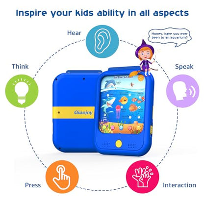 Qiaojoy Kids Learning Tablet Educational Learning Pad for Toddlers 2-5 to Learn Alphabets, Numbers, Foods, Time, Music, Talking Cards for Toddlers，Learning Educational Toy Kids Gifts - style: Upgrade Version（20 lesson pages blue）