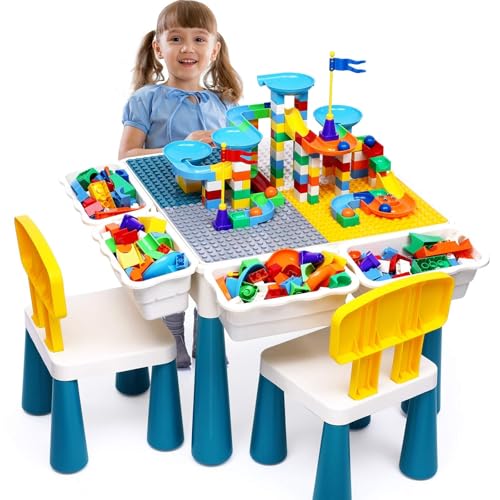 OCATO Kids Activity Table Toddlers Kids Table and Chair Set with 152Pcs Large Marble Run Building Blocks All in One Kid Play Water Tables Sand Tables, STEM Toys for Boys Girls 3 4 5 6 Year Old - color: Multicolor
