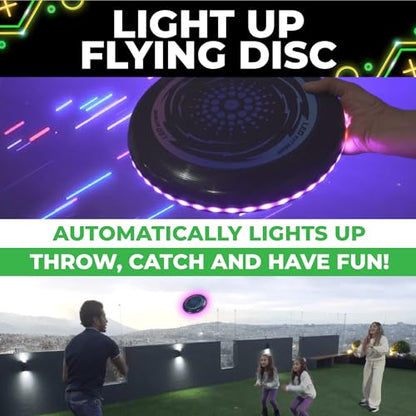 Toysery LED Light Up Fresbee - Glow in The Dark Fresbee for Kids and Adults, Flying Disc Adventure for Day and Night - Easy to Use Ideal for Camping Game - color: Purple