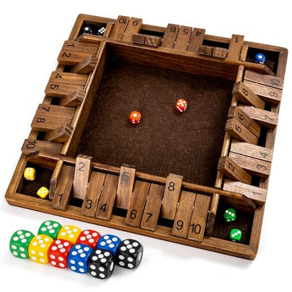 ropoda 14 Inches 4-Way Shut The Box Game (2-4 Players) for Kids & Adults (4 Sided Large Shut the Board Game Wooden, 8 Dice) – Vintage Style,Close the Box Game,dice Game
