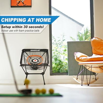 SENSECLUB Foldable Chipping Net with Mat & Balls, Heavy-Duty Practice Golf Net Chipping Target, Backyard Golf Game & Gifts - style: Orange +Mat +Balls