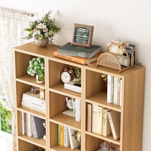 FOTOSOK 8-Tier Media Tower Rack, 11.6 X 9.3 X 71 Inches CD DVD Slim Storage Cabinet with Adjustable Shelves, Tall Narrow Bookcase Display Bookshelf for Home Office, Natural - color: Natural