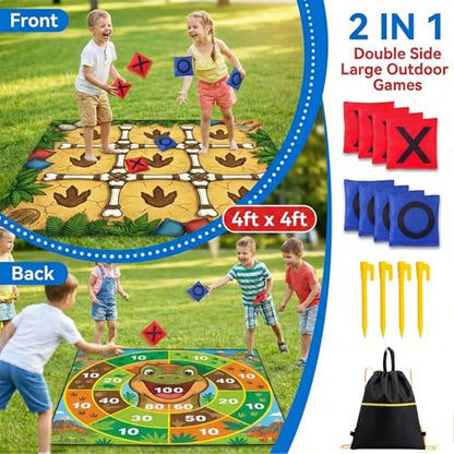 Giant Tic Tac Toe Game Outdoor - 4x4 FT Large 2-in-1 Bean Bag Toss Game for Kids and Adults, Double Sided Portable Yard Games for Backyard, Lawn, and Party