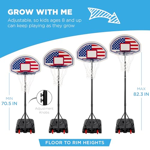 Best Choice Products Kids Height-Adjustable Basketball Hoop, Portable Backboard Set w/ 2 Wheels, Fillable Base, 70.5in to 82.3in Tall - style: American Flag