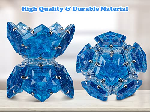 Magnetic Fidget Sphere Magnets Balls - Crystal Diamond Blue Holographic Glitter - Magnet Fidgets Toy - 12 Piece Set - Creativity Beyond Imagination, Inspirational, Recreational, Desk Toys for Adults - color: Crystal Diamond Blue Holographic Glitter