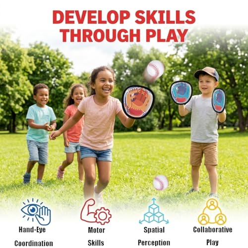 Toss and Catch Game Set, Easy to Catch Sticky Balls & Starter Baseball Glove, Outdoor Suction Catch Ball Set for Family Backyard Beach Yard Play, Hand-Eye Coordination Sports Toys for Kids Ages 3+