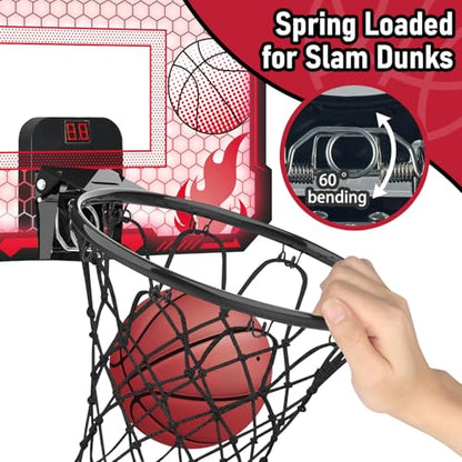 VROGTIK Indoor Basketball Hoop for Kids with Led Lights Mini Basketball Hoop with Remote Control Over The Door Basketball Hoops with Scoreboard Basketball Toys for 4-12 Year Old Boys Girls - style: Red with Lights