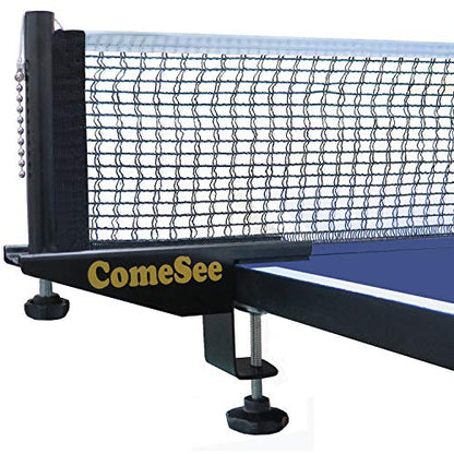 Comesee Professional Table Tennis Ping Pong Net Post Set Strength Screw Clamp with Net Clip Insert, 1.5 Inch Width Grip Holder, Tension and Height Adjustable Easy Set Up (Black)