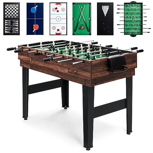Best Choice Products 2x4ft Combo Game Table Set for Home, Game Room, Friends & Family w/Hockey, Foosball, Pool, Shuffleboard, Ping Pong, Chess, Checkers, Bowling, and Backgammon - color: Walnut