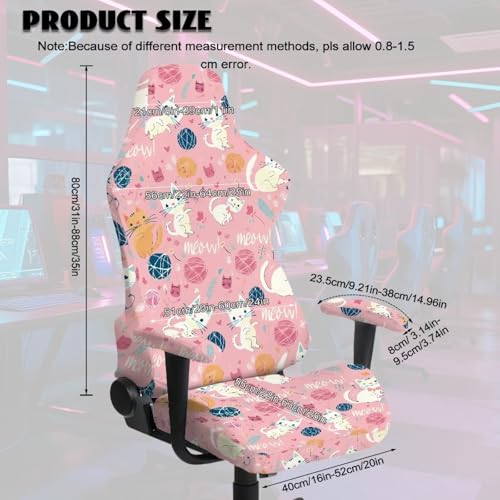 Cartoon Cat Print Gaming Chair Slip Cover Set Universal Fit Computer & Gaming Chair Slipcover with 2 Armrest Covers for Computer Office Seat, Pink - color: Pink - Cartoon Cat