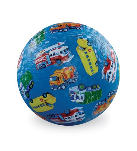 Crocodile Creek Playground Ball - Durable Rubber Ball for Kids Ages 3 and Up - Bouncy Inflatable Ball for Kickball, Indoor Games, and Outdoor Sports - PVC-Free - color: Vehicles, size: 5 Inch