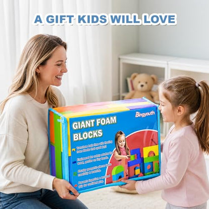 Large Building Foam Blocks for Toddlers, EVA Stacking Foam Building Blocks Toy Set, Non-Toxic, Washable, Early Learning Construction Toys & Gifts for Kids Boys & Girls (Blue, Pieces, 30)