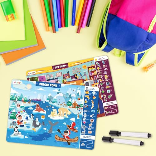 Preschool Learning Activity Game | Reusable Search N Spot Mats for Kids Ages 3-6 | Wipe-Clean Educational Game | Homeschool Classroom Must-Have | Reusable Activities, Gifts for Ages 3, 4, 5, 6