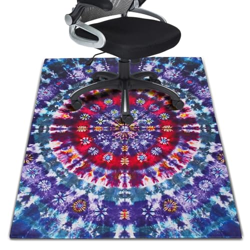 Office Chair Mat for Hardwood Floor 36"X 48" Heavy Duty Desk Chair Rug for Under Gaming Rolling Chairs Computer Decor Protect Mats Low Pile Non-Slip Rubber for Carpet & Tile Floor-Tie-dye - color: Blue Purple, size: 36"X 48"