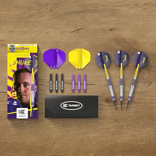 Target Darts Luke Littler Brass Soft Tip Darts Set – 19G Pixel Tip Dart, The Nuke Player Edition Dart Set, Dart Flights, Shafts & Dart Case Included | Professional Dart Accessories