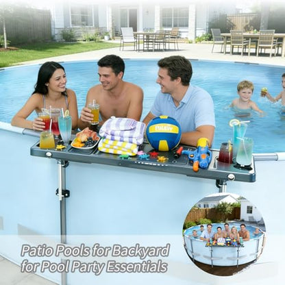 Poolside Bar, 47.2"×11.8" Poolside Bar Table with 6 Cup Holders, Folding Above Ground Pool Bar, Portable Swim Up Bar, Frame Above Ground Round Swimming Pools Accessories(Includes Storage Bag) - color: Dark Gray Pool Bar
