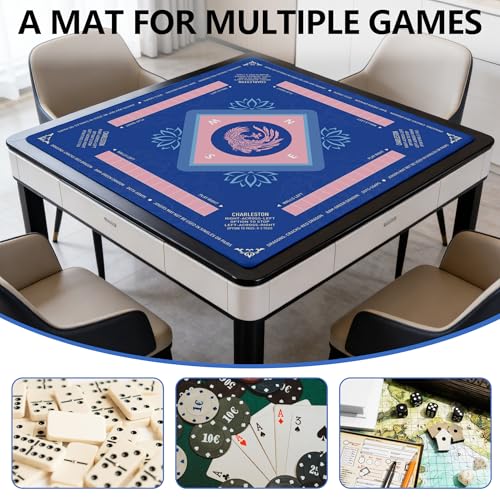 Mahjong Mat for Table,CUFURNIX 31.5''x31.5'' Non-Slip & Noise Reduction Mahjong Mat with Rules,Mah Jongg Gift with Carrying Bag for Poker,Board Games,Dominoes,Cards & Tile Games (Blue-Pink) - color: Blue-pink