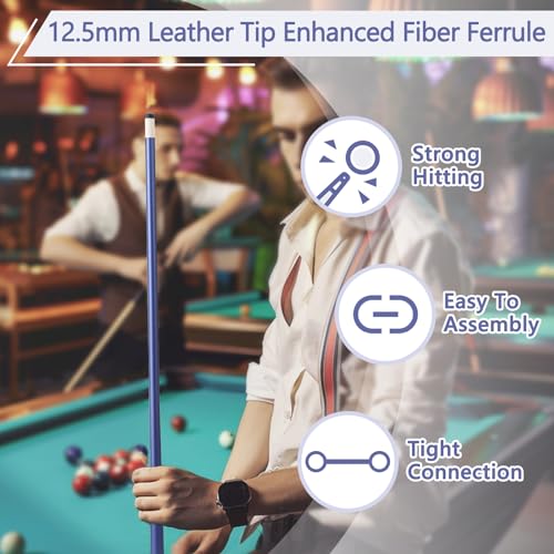 Glass Fiber Pool Cue Stick with Case Combo Set, 12.5mm Professional Pool Stick 58" Low Deflection Billiards Cue Stick 19 Oz Pool Cue Set for Men Adults Players - color: Blue1