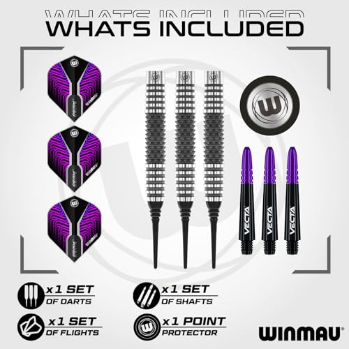 Winmau Darts Callisto Series 90% Professional Tungsten Soft Tip Darts Set with Dart Flights and Dart Shafts (Stems) - Available in 18g Weight and Three Styles - size: 18G, style: Kairos 1
