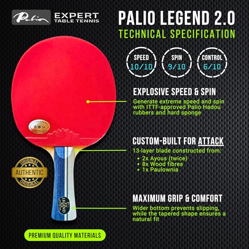 Palio Legend 2.0 Table Tennis Racket & Case | ITTF-Approved Advanced Ping Pong Paddle | Maximum Power, Speed & Spin