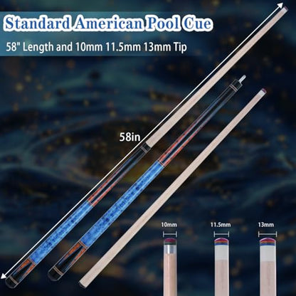 Canadian Maple Pool Cue Sticks (10mm/11.5mm/13mm), 58" 2-Piece Pool Sticks with Low Deflection Shaft,Billiard Sticks for Home, Bar, and Tournament Play - color: Blue only cue 11.5mm