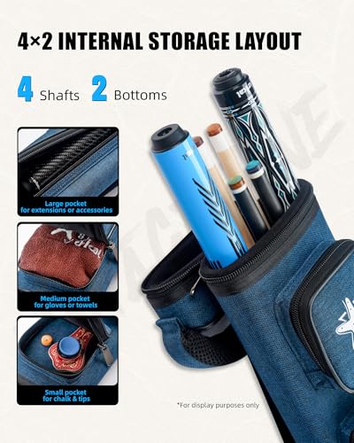 CRICAL Pool Cue Case 2x4 Hard Pool Stick Case Holds 2 Butts and 4 Shafts for Adults Billiard Cue Case with Soft Shoulder Straps - color: Blue