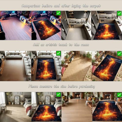 Lava Area Rug, Rock Red Lava Rug, 3D Optical Illusion Flame Rugs, Rock Rugs, Washable & Non Slip & Soft Nature Rock Carpet for Living Room, Bedroom, Office (8' x 12' (Rectangular)) - color: Multi 5, size: 8' x 12' (Rectangular)