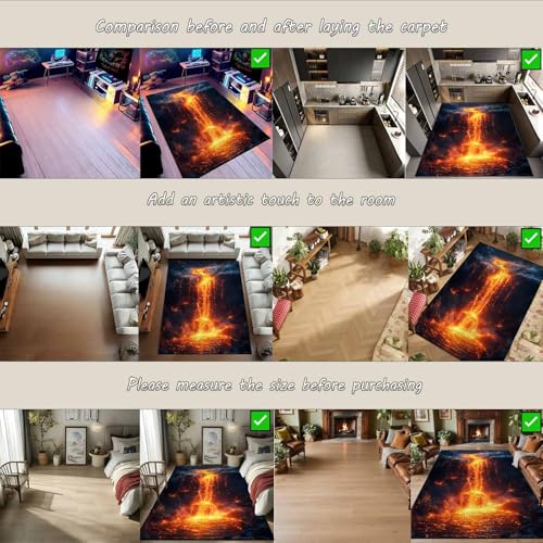 Lava Area Rug, Rock Red Lava Rug, 3D Optical Illusion Flame Rugs, Rock Rugs, Washable & Non Slip & Soft Nature Rock Carpet for Living Room, Bedroom, Office (10' x 13' (Rectangular)) - color: Multi 5, size: 10' x 13' (Rectangular)
