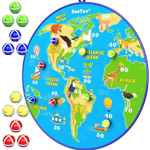 BooTaa 29" Large Dart Board for Kids, Kids Dart Board with Sticky Balls, Boys Toys, Indoor/Sport Outdoor Fun Party Play Game Toys, Birthday Gifts for 3 4 5 6 7 8 9 10 11 12 Year Old Boys Girls - style: Earth America