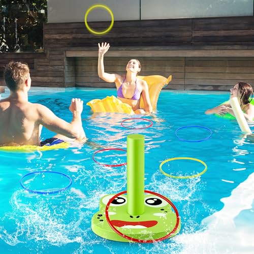 Hiboom Pool Ring Toss Games Toys, Swimming Pool Games for Adults and Family with 6 Pcs Throwing Rings, Water Foam Toss Float Toys for Summer Outdoor, Beach, Yard, Party(Frog) - style: Frog