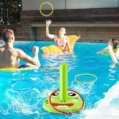 Hiboom Pool Ring Toss Games Toys, Swimming Pool Games for Adults and Family with 6 Pcs Throwing Rings, Water Foam Toss Float Toys for Summer Outdoor, Beach, Yard, Party(Frog) - style: Frog