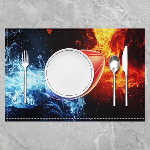 Erosebridal Football Placemats Set of 4 12x18 Ice Fire Place Mat for Kids Teens Men Lightning Ball Games Soccer Sports Brown Blue Red Heat Resisting Table Mats - color: Brown Blue Red