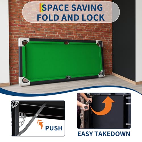 7FT Space-Saving Folding Pool Table for Adults & Kids Green Felt, Complete Accessory Set, Easy to Store – Portable Billiards Table for Game Rooms and Arcades