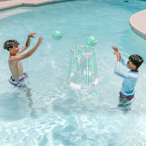 Sloosh Pool Basketball Hoop Toys, Floating Basketball Pool Game, Swimming Floats Toys with Balls Pump, Summer Outdoor Water Play Toy for Kids and Adults (Green) - color: Green