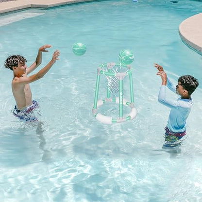Sloosh Pool Basketball Hoop Toys, Floating Basketball Pool Game, Swimming Floats Toys with Balls Pump, Summer Outdoor Water Play Toy for Kids and Adults (Green) - color: Green