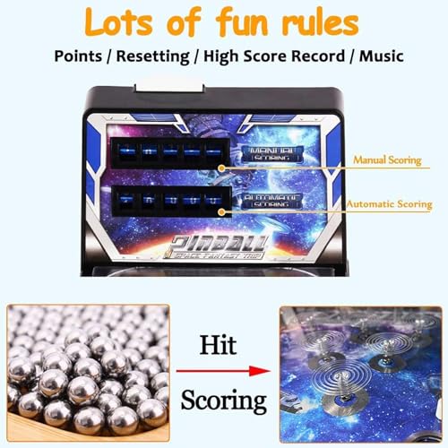 PHATM Mini Marble Arcade Machine Parent-Child Electronic Marble Game Space Super Pinball Games Retro Compact Tabletop Arcade for Small Space