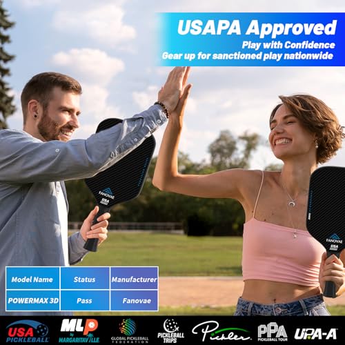 Carbon Fiber Pickleball Paddle, 3K Raw Carbon Fiber Surface, CAS, High Grit & Spin, 16MM PP Honeycomb Core, Ideal for Novice and Pro, Includes Paddle Cover&Eraser, Fanovae POWERMAX 3D