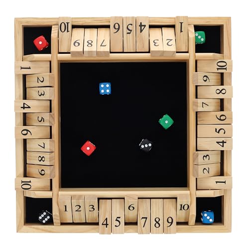 Pacific Shore Games Shut the Box Game 4 Player, Natural Wood, Dice Games, Wooden Board Games for Adults, 10 Number Tiles, 12 inch Board - color: Natural
