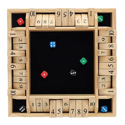 Pacific Shore Games Shut the Box Game 4 Player, Natural Wood, Dice Games, Wooden Board Games for Adults, 10 Number Tiles, 12 inch Board - color: Natural