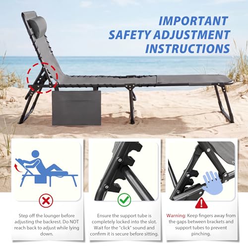 Flamaker Face Down Chaise Lounge Chair 5-Position Adjustable Sunbathing, Foldable Tanning Chair with Face& Arm Holes, Outdoor Recliner Chair for Pool, Beach, Patio, Lawn (Grey, 1 Pcs) - color: Grey, style: Sauna, 1 Pcs