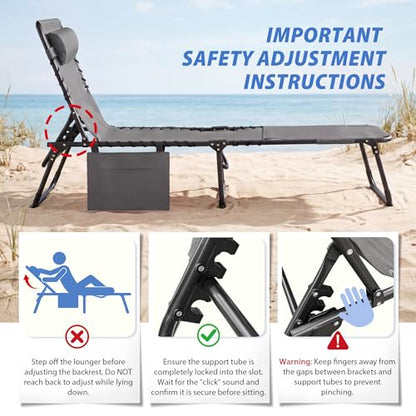 Flamaker Face Down Chaise Lounge Chair 5-Position Adjustable Sunbathing, Foldable Tanning Chair with Face& Arm Holes, Outdoor Recliner Chair for Pool, Beach, Patio, Lawn (Grey, 1 Pcs) - color: Grey, style: Sauna, 1 Pcs