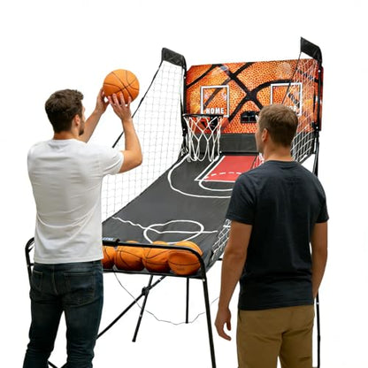 LOYALHEARTDY Dual Shot Arcade Basketball Game, Indoor/Outdoor, Electronic, Foldable, LED Scoreboard, 8 Game Modes, 5 Balls, Orange/Black Finish