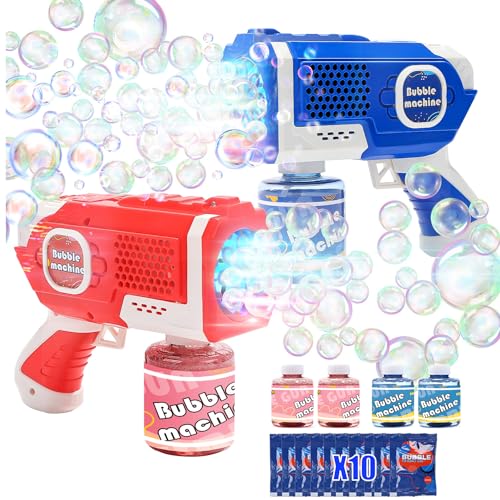 EagleStone 2 Bubble Guns Machine for Kids,8 Hole Light Up Bubble Maker with 4 Refill Solution and 10 Bubble Concentrate for Toddlers,Party Favors Birthday Fun Gifts for Girl Boy Outdoor Toy - color: Blue,pink