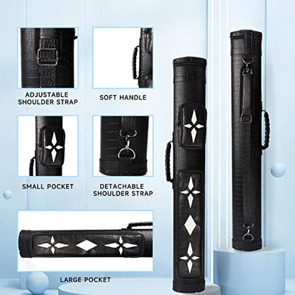 GSE Games & Sports Expert 2x2 Deluxe Hard Billiard Pool Cue Stick Carrying Case, Billiard Cue Case, Billiards Accessories (Several Colors Available) - color: Deluxe Oval - Black/White Star