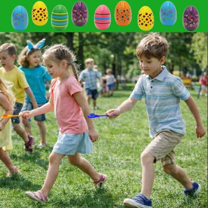 Painted Easter Egg and Spoon Race Game Set, Family Game for Kids & Family Activity Holiday Outdoor Yard Easter Egg Hunt Birthday Party Front Lawn - style: 24 Players
