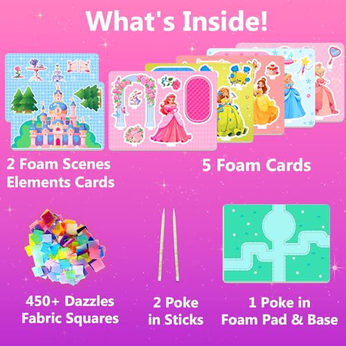 Poke in Magical Princesses, Christmas Birthday Gifts for 3 4 5 6 7 8 9 Year Old Girls, No Mess Girls Toys Age 6-8, DIY Arts and Crafts for Kids 4-6, Creative Activity Travel Toy - style: Poke in Magical